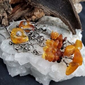 Amber Jewelry DANGLING CHANDELIERS NATURALAMBER STONES SILVER EARRINGS
